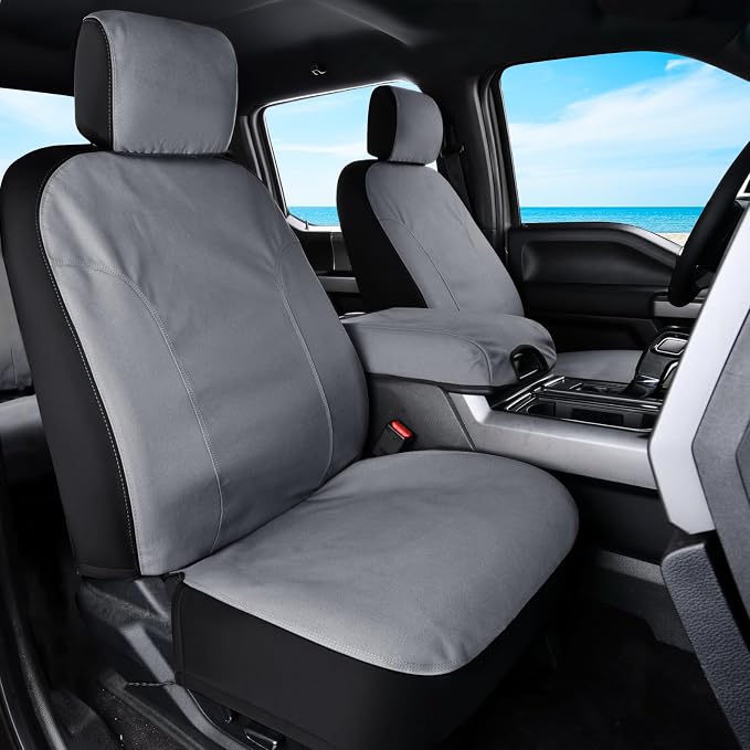 Coverado Canvas Car Seat Covers, Waterproof Seat Protector Car Seat Cushions, Seat Covers Compatible Custom Fit for 2015-2026 Ford F150 & 2017-2026 Ford F250 F350 F450, Full Set, Gray
