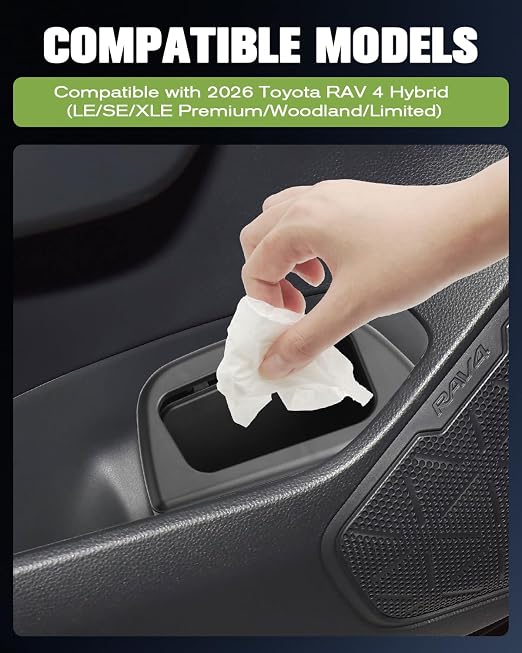 YEE PIN Toyota RAV4 2025 Trash Can Bin with Lid for Door, Black ABS Plastic, Quart Size, Custom Fit for Driver Side Door Pocket (LE/SE/XLE Premium/Woodland/XSE/Limited) Accessories