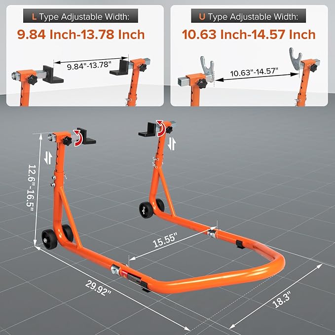Donext Motorcycle Stand 850LB Adjustable Sport Bike Rear Wheel Lift Swingarm Paddock Stands Orange, 5 Adjustable Heights, U+L
