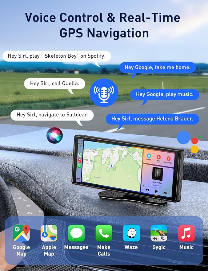 Wireless Apple Carplay Screen for Car, 10.26" HD Touchscreen Portable Android Auto Car Stereo with Bluetooth Car Radio Receiver Support GPS Navigation, Voice Control, Mirror Link, FM/AUX