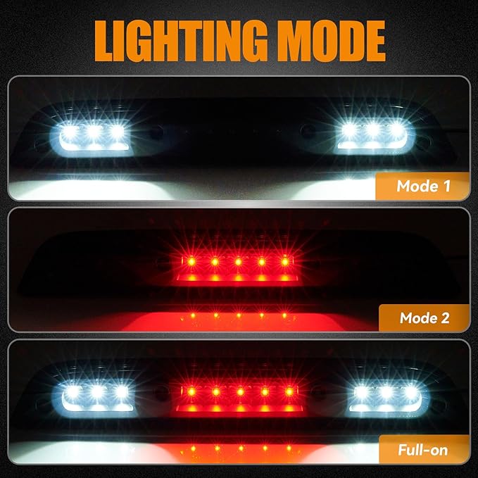Third 3rd Brake Light LED for 2015-2020 Ford F150, High Mount Rear Brake Lights Assembly for 2017-2020 F250/F350/F450 Super Duty, Waterproof Center Cab Lamp Stop Light (Black)