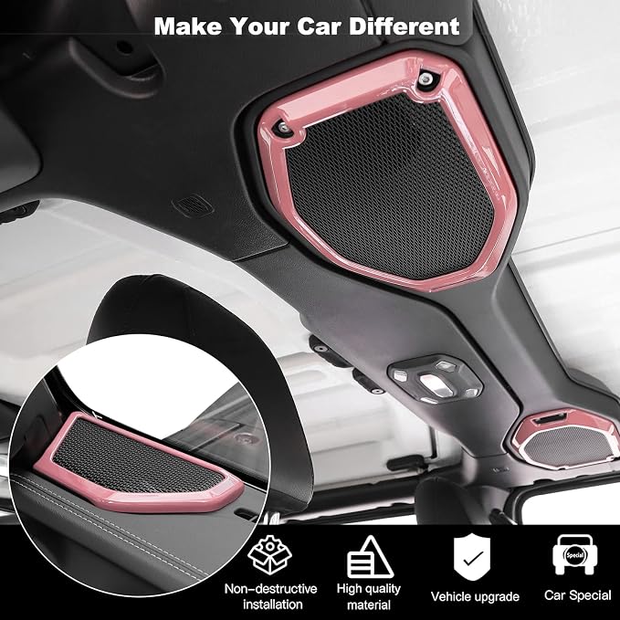 RT-TCZ A Pillar Speaker Trim Cover & Roof Speaker Audio Trim Cover Ring Kit Decoration Interior Accessories for Jeep Wrangler JL JLU & Gladiator JT 2018-2022,Pink