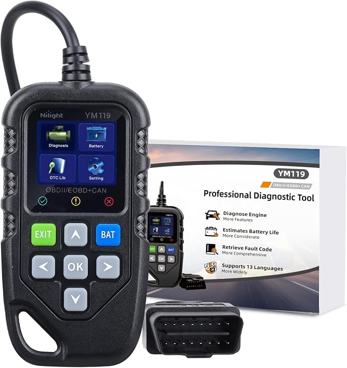Nilight YM119 Portable Mini OBD2 Scanner - Pocket-Sized Color Screen Car Code Reader - Compact Plug & Play Engine Fault Diagnostic Tool for Emergency Roadside Check, Worldwide Compatibility