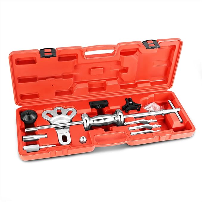 DNA MOTORING 8-Way Slide Hammer Dent Puller Set Auto Body Repair Tool Kit For Most Front-wheel Drive Hubs Rear Axle Shafts, with Carrying Case, TOOLS-00294