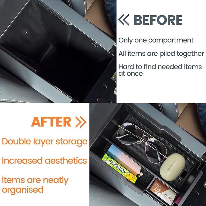 Center Console Organizer Compatible with [2PACK Not EV] 2025 2026 Chevy Equinox Console Organizer Tray, for 2026 2025 Chevy Equinox [LT/RS/ACTIV] Accessories Upper and Lower Console Tray