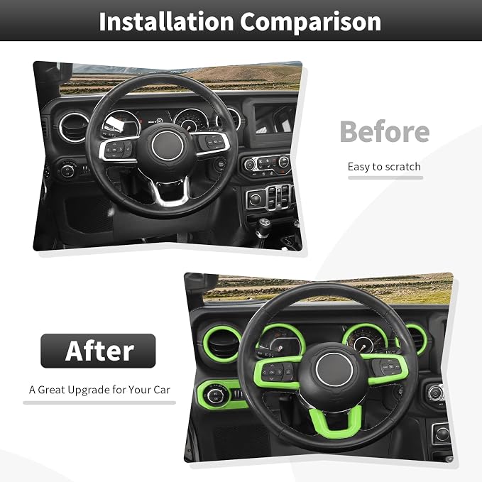 21PCS Light Green Interior Trim Kits Fit for 2018-2023 Jeep Wrangler JL JLU & Gladiator JT 4Door Interior Decor Accessories Dashboard AC Headlight Switch Roof Speaker Inner Door Bowl Steering Button