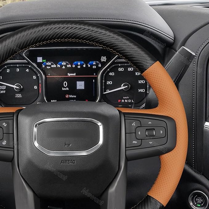 MEWANT Hand Stitch Car Steering Wheel Protector Wrap Cover for GMC Sierra 1500 2019-2023 / Sierra 1500 Limited 2022 / Sierra 2500 2020-2024 / Sierra 3500 2020-2024 / Yukon (XL) 2021-2023 Accessories