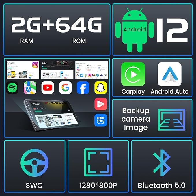 4Core 64G ROM Car Radio Stereo for Toyota Corolla 2014-2016: 5G-WiFi 10.1" 1280 * 800 Touch Screen Head Unit Wireless Carplay Android Auto Bluetooth GPS RDS EQ HiFi FM Mirror Link SWC Backup Camera