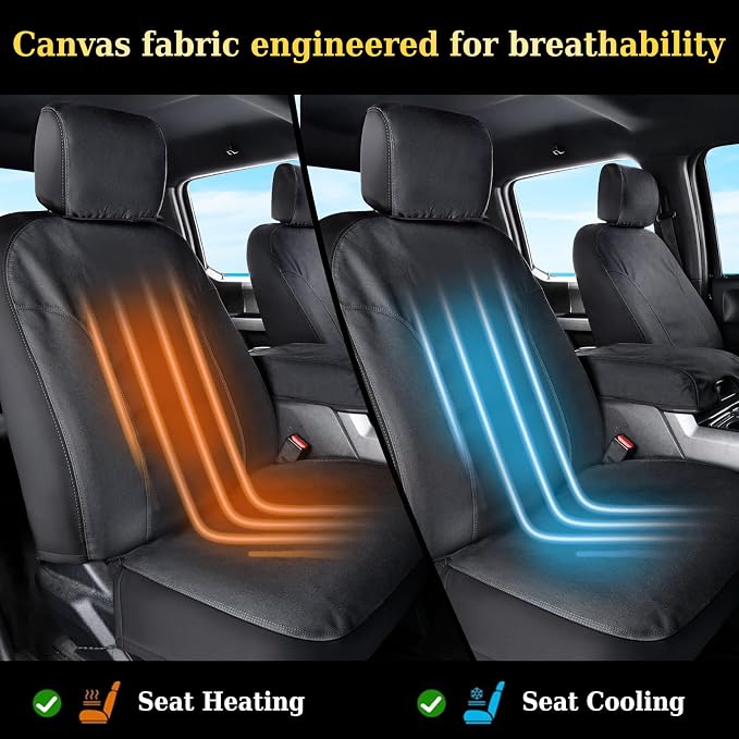 Coverado Canvas Car Seat Covers Full Set, Waterproof Seat Protector Car Seat Cushions, Seat Covers Compatible Custom Fit for 2015-2026 Ford F150 & 2017-2026 Ford F250 F350 F450, Full Set, Black