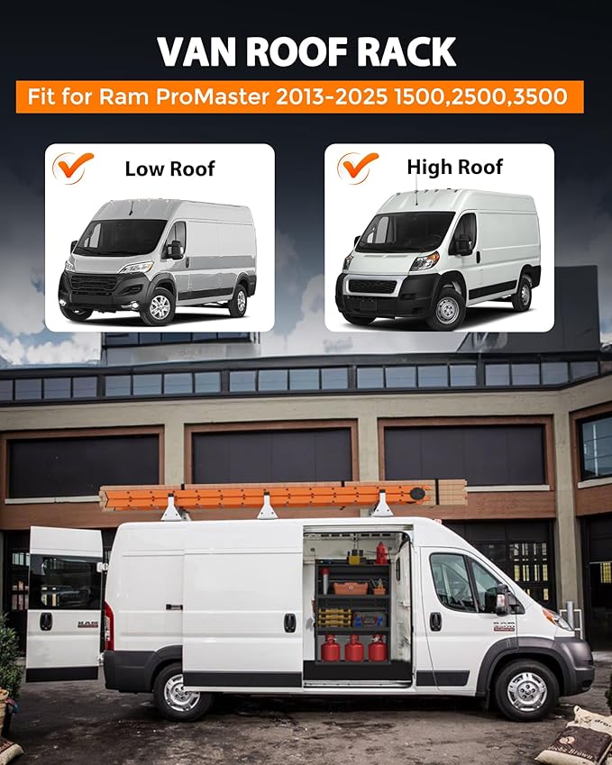 MELIPRON Steel Cargo Van Roof Ladder Rack Fit for RAM ProMaster 2013-2023 White 3 Bars