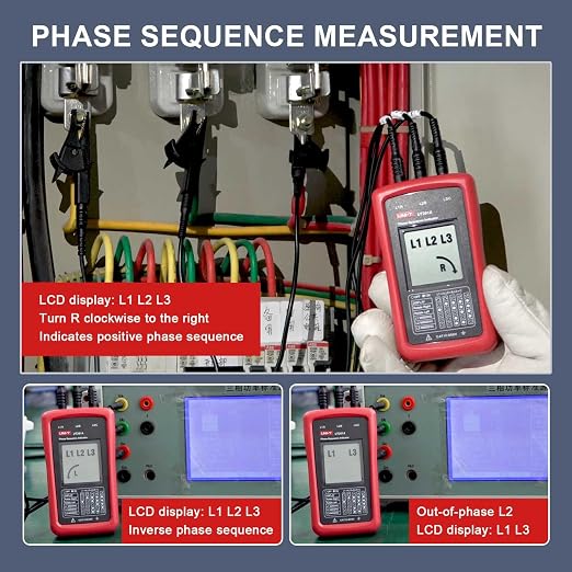 UNI-T 3-Phase Rotation Meter Sequence Tester, AC Phase Sequence Indicator 40V-690V Lack Phase Meter Motor UT261A