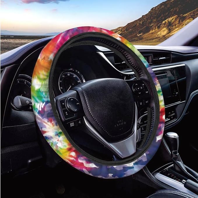 BIGCARJOB Tie Dye Print Car Accessories Full Set 12 Pcs Car Seat Covers Set for Front Back,Steering Wheel Covers,Armrest Pads,Coaster