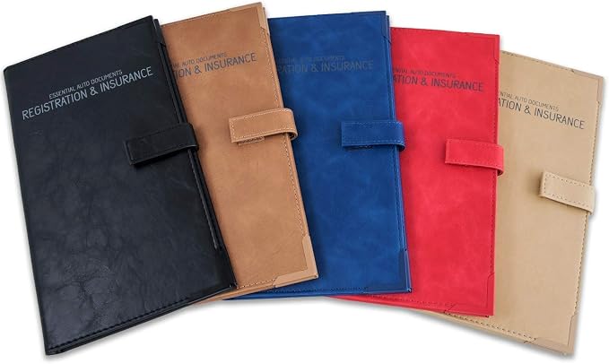 PlusXpres Auto Insurance and Registration Card Holder - Vehicle Glove Box Document Organizer - Car Essential Paperwork Holder for DMV, AAA, Contact Information Cards - BROWN + BEIGE + BLUE BUNDLE