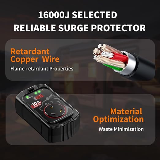 Vehiker 16000 Joules-RV Surge Protector 30 Amp with Display, RV Power Surge Voltage Protection, RV Adapter Plug for Camper, Circuit Analyzer for Travel Trailers with Waterpoof Cover