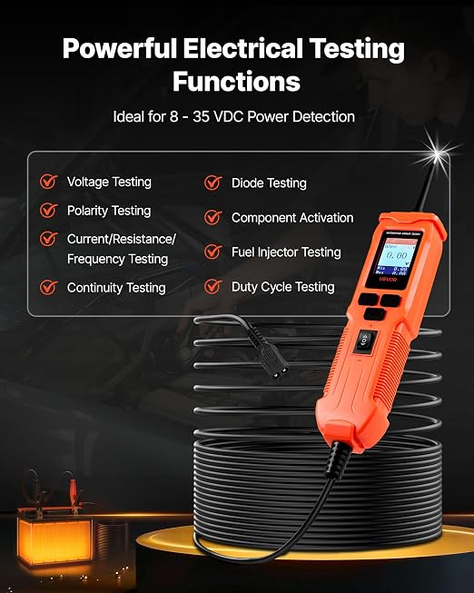 VEVOR Automotive Circuit Tester, 8-35 DCV Power Circuit Probe Tester with TFT Color Display and Lighting, Automotive Power Tester Probe with 19.7 ft / 6 m Cable, 2-in-1 Electrical Detector Finder