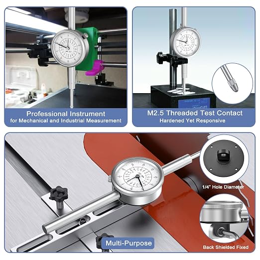 HDLNKAK 0-2" / 0.001" Precision Dial Indicator, with a 2" Measurement Range and 0.001" Graduation Interval, Ideal for Lathe Use, 3D Printing, Workshops, CNC Machine Tools, and Table Saws.