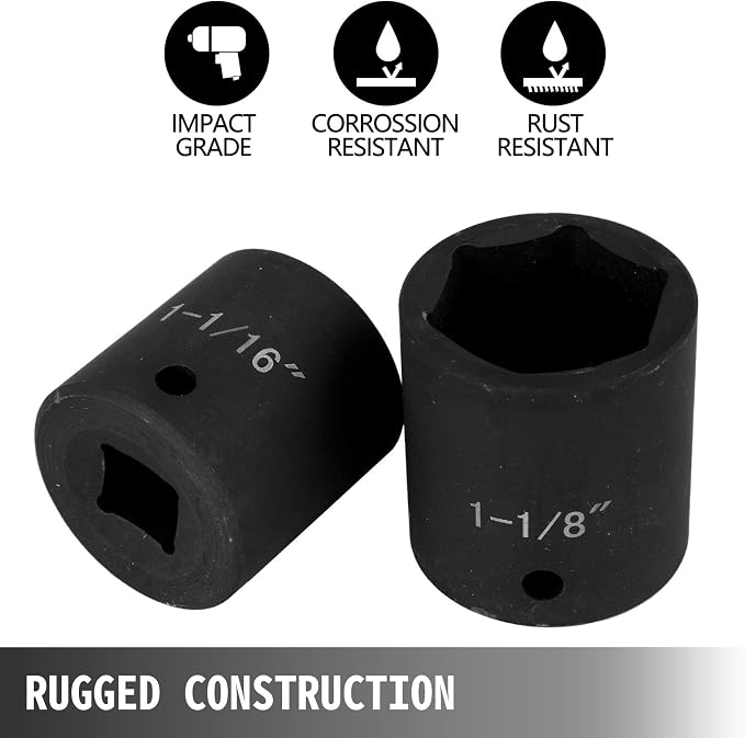 VEVOR Impact Socket Set - 1/2" Inch 19-Piece Set, 1/2 to 1-1/2" SAE 6-Point Impact Sockets