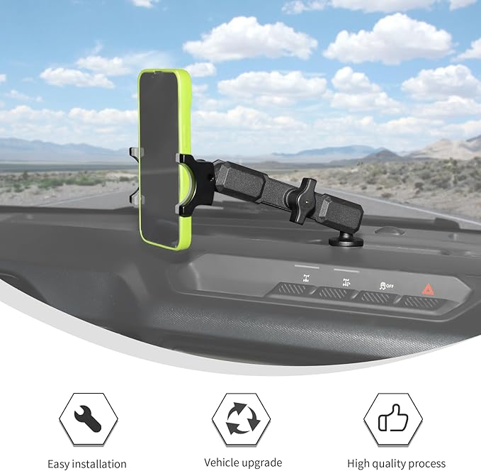 Linskip Dashboard Universal Metal Clamp Phone Mount & Holder for 2021-2025 2026 Ford Bronco Raptor & Bronco 2/4 Door, Rotates Vertical & Horizontal, Rugged Off-Road Stability