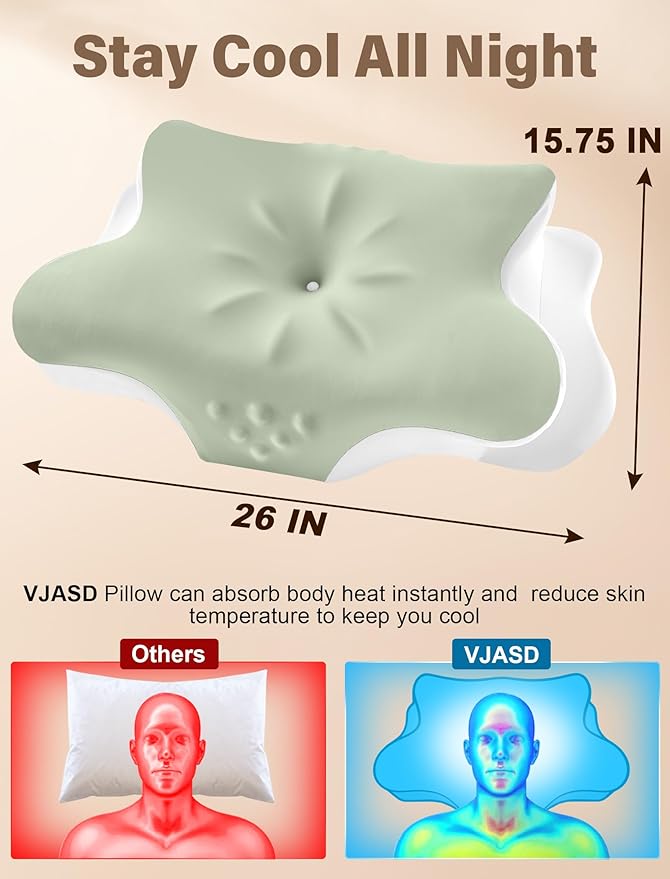 Cervical Neck Pillow for Pain Relief – Ergonomic Memory Foam Pillow for Side Sleeper Contour Orthopedic Bed Pillow for Neck Support with Cooling Cover – Ideal Christmas Birthday Gift - Olive Green