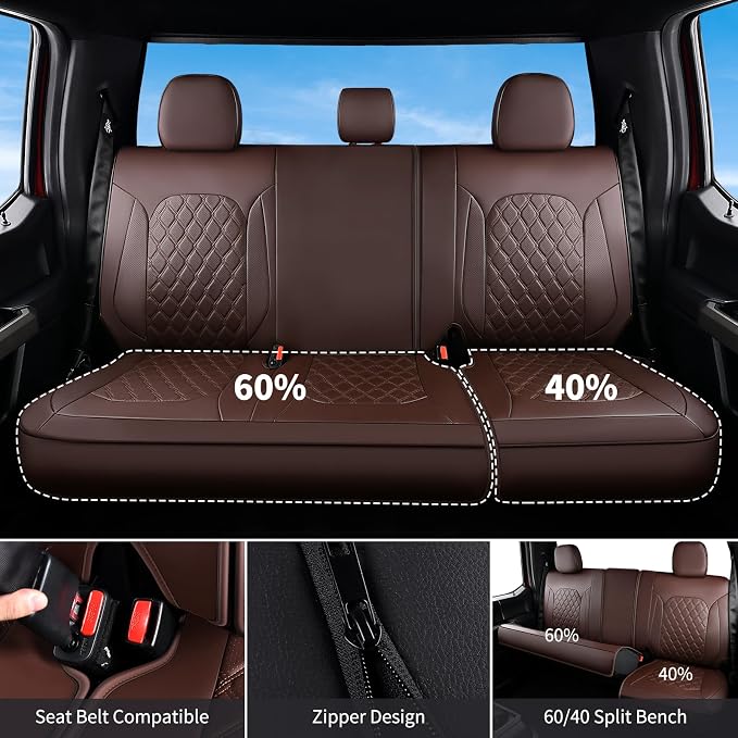 Huidasource 2007-2017 Wrangler JK Seat Covers 4 Door, Custom Fit Wrangler Seat Cover, Front&Rear Seat Cushion Protector Fit for Jeep Wrangler JK 4-Door Sahara Sport Rubicon (Full Set/Coffee)
