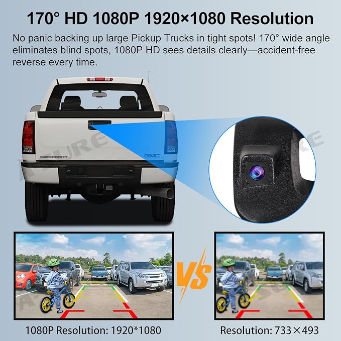 ASURE Tailgate Handle Backup Camera for Chevy Silverado GMC Sierra | Fits Silverado/Sierra 1500 2007-2013, 2500/3500 2007-2014; 1080P, 170°, Night Vision, IP68, RCA, No Drilling for Parking