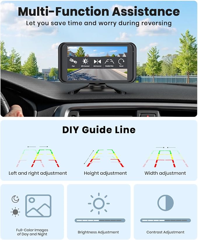 AUTO-VOX W5 Wireless Backup Camera: 4.5" 1080P Dual-Channel Monitor, Easy Installation, Stable Wireless Signal, IP69K Waterproof Color Night Vision Back Up Camera for Truck, Car, SUV, Van and Trailer