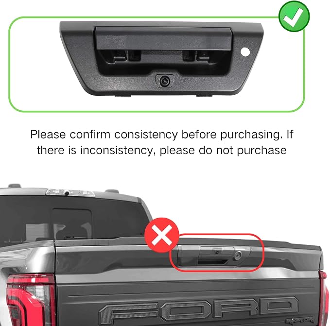 RED WOLF Tailgate Handle w/Backup Camera for 2015-2017 Ford F150 XL XLT Replace OEM #FL3Z9943400AA Rear View Reverse Camera with Keyhole RCA Plug, Parking Guideline Available