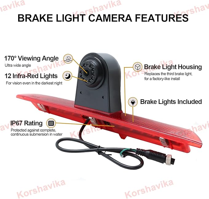High Mount Third Brake Light Backup Camera for Ford Transit 150 250 350 350HD 2014-2018