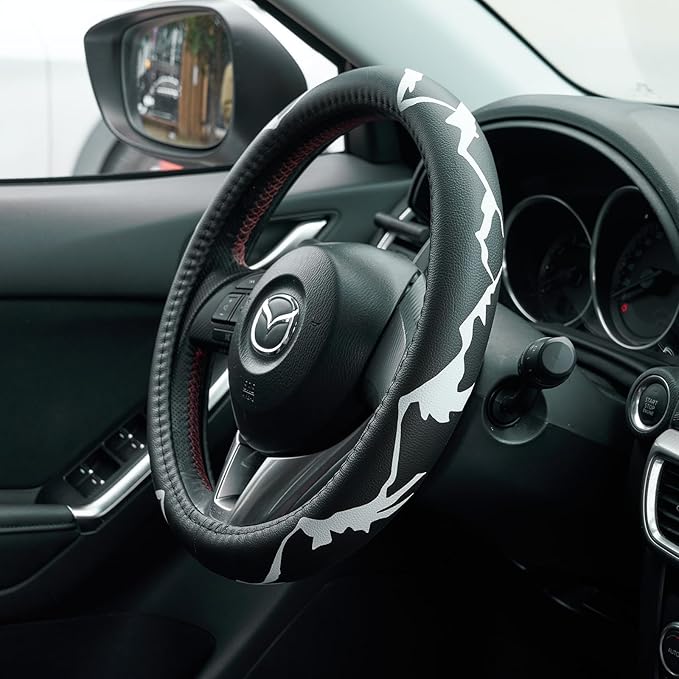 Mountains, Adventure, Outdoors, Camper, Hiking, Mountain Car Leather Steering Wheel Cover - 15-inch Universal Microfiber- Soft & Breathable & Silicone Anti Slip Auto Steering Wheel Wrap