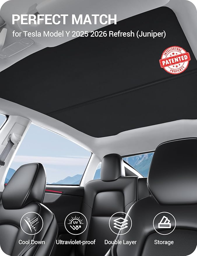 BASENOR 2026 2025 Tesla Model Y Juniper Sunshade Roof [No Gap] [Nano Ice-Crystal] Heat Insulation Foldable Sunroof Cover, UV Protection Shade for Model Y Black