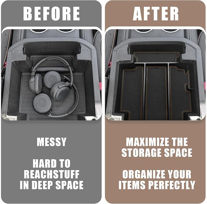 Muslogy for 2021-2025 2026 Sliding Console Yukon Tahoe Suburban Center Organizer Armrest Storage Tray Compatible with GMC Yukon Chevy Tahoe Suburban Fit for Power Sliding Console (Brown)