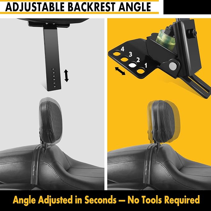 Adjustable Plug-in Driver Rider Backrest Custom Kit for Harley 1997-2026 Made Fit for Touring Models Electra Glides Road Glide Road King Street Glide (Gloss Black Stitching Pad)