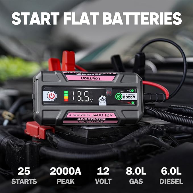 LOKITHOR J400 Jump Starter - 12V 2000A Lithium Battery Jump Pack, Portable Jump Box, Car Starter, Jumper Cables - for Up to 8.0L Gas & 6.0L Diesel Engines | ConnectMax Tech - Smart Digital Display