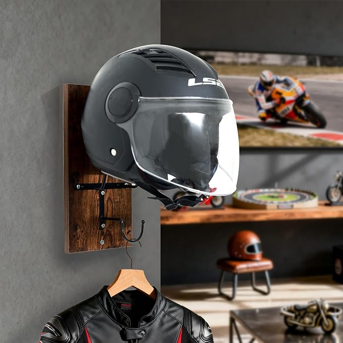Motorcycle Helmet Holder Wall Mount, Helmet Hanger, Helmet Rack with Hook for Football Helmet, Bicycle Helmet, Hat, Cap, Sportswear and Motorcycle Accessories
