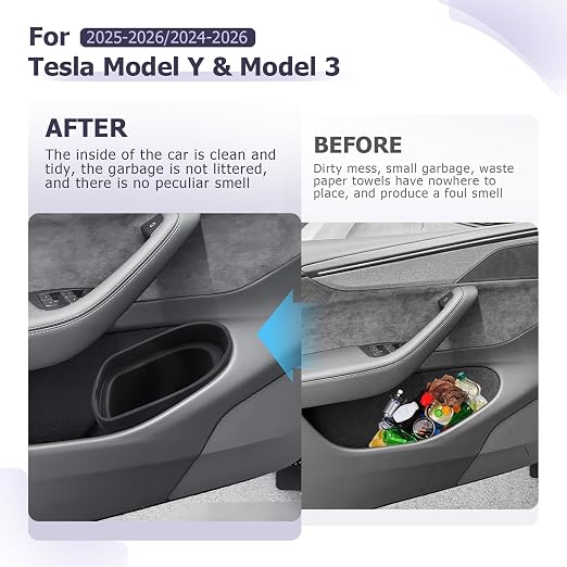 LUWU Car Trash Can for Tesla Model Y 2025-2026 & Model 3 2024-2026, Waterproof Silicone Auto Garbage Bin, Portable Door Mount Trash Bin, Interior Accessories for Model Y/3