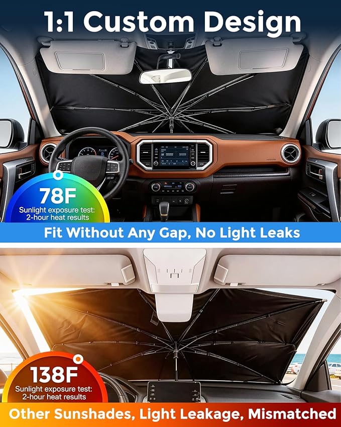 Weektic Truck Windshield Sun Shade Umbrella for Tacoma/Colorado/Canyon/Santa Cruz - Double Thickened Ice Crystal Coating, Sun & Heat Protection, Keep Vehicle Cool & Protect Interior