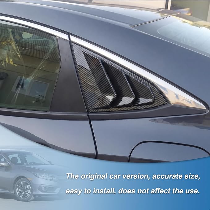 Carbon Fiber Rear Side Window Louver Cover Compatible with Honda Civic 10th Gen 2016-2021, Rear Air Vent Window Louvers Blinds Cover