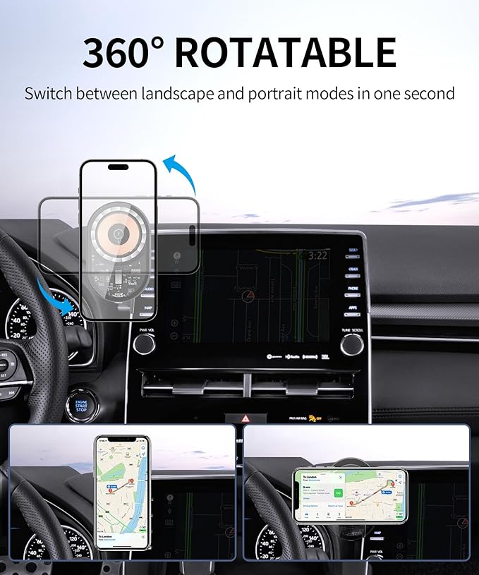 Wireless Charging Car Phone Holder for Toyota Avalon 2019-2022, 9" Screen Fixed Clip, 360° Rotation Car Phone Mount Compatible with MagSafe