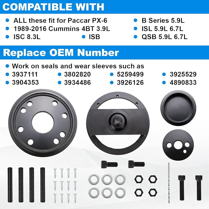 3824498 Front+Rear Crankshaft Seal Remover & Installer with Wear Sleeve Installer Tool Set Fit for Cummins 3.9L 5.9L 6.7L 1989-2016#1338 5046 3824500 3164660 ST-224C 3824078 5395259 2063800090