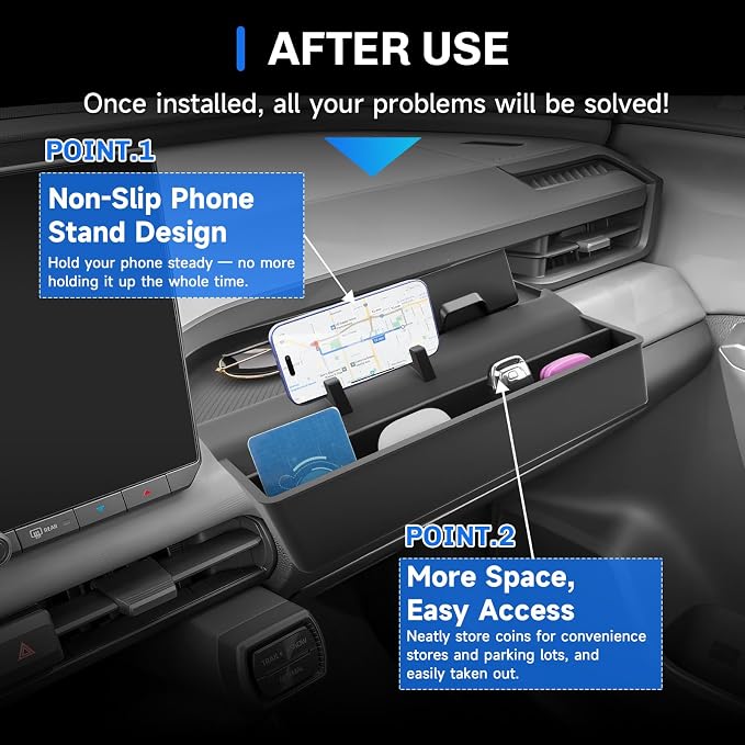 SXCY for 2026 Toyota RAV4 Center Console Organizer Passenger Side Tray Multifunctional Storage 2026 RAV4 Accessories for 2026 Toyota RAV4 Interior Console Acccessories with Drawer and Phone Stand