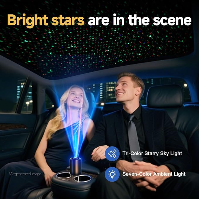 Smart Car Air Freshener with Star Light & 150ml Diffusers Oil Refills, Auto On/Off Aroma Diffuser, 3 Adjustable Modes Rechargeable Aromatizante para Carro - Car Diffuser（Cologne*3）