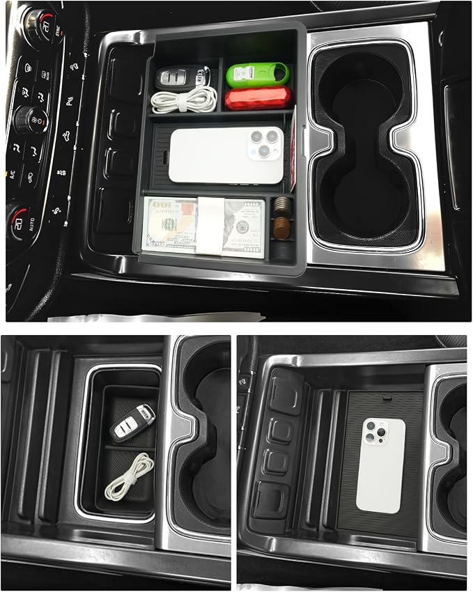 LFOTPP 3PCS Center Console Organizer for 2014-2018 Chevy Silverado/GMC Sierra 1500& 2015-2019 Silverado & Sierra 2500HD/3500HD Accessories- Full Console w/Bucket Seats Only