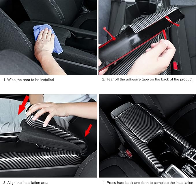 Center Console Trim Cover Compatible with Honda Civic 10th Generation 2016-2021 Center Armrest Box ABS Black Carbon Fiber (3Pcs)