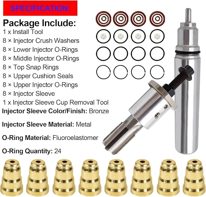 SMMS Injector Sleeve Cup Installation Removal Tool Kit for Ford Powerstroke 7.3L F250 F250 F350 F450 F550 E550 1994-2003 7.3L Removal Install Kit 2 With Oring Kits Without Brushes