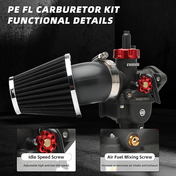 NIBBI PE19 Carburetor Kit, 19mm Carburetor with Carb Jets - Fit for 100cc 110cc 125cc Dirt Bike Pit Bike Apollo TaoTao Lifan Kayo SSR