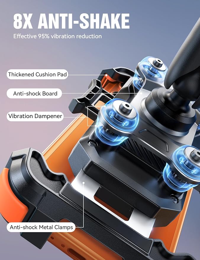 JOYROOM Motorcycle Phone Mount Holder - [Dual Vibration Dampener] 100mph Anti-Shock Phone Holder for Motorcycle [Metal Adjustment Arm] Bicycle Bike Phone Holder Mount for 4.7-7" Cell Phones, Orange