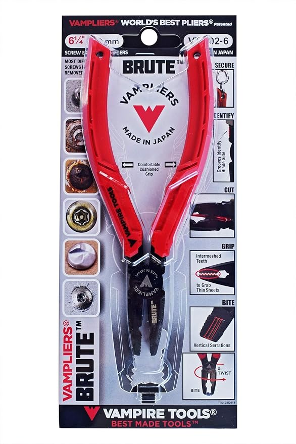 VAMPLIERS 7.5" Long Nose Pliers (VT-001-7LN) + VAMPLIERS BRUTE 6.25" Screw Extraction Pliers (VT-002-6) (Made in Japan)