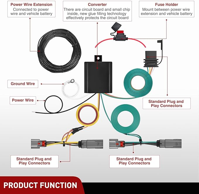 Nilight 4 Pin Trailer Wiring Harness Kit 56477 Vehicle Standard 4 Way Connector Custom for 2022 2023 2024 2025 Ford Maverick Simple Fit Tow Hitch Harness