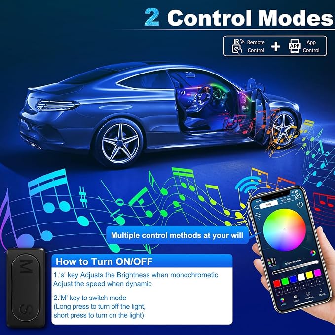 Dreamcolor Acrylic Interior Car LED Strip Light with Wireless APP, RGB 18 in 1 with 175 inches 612 LEDs Fiber Optic Strip Lights for Car, Dual Zone Music Sync Neon Car Ambient Lighting Kits