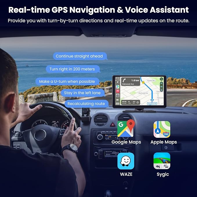 9" Wireless CarPlay Screen Car Stereo Compatible Apple CarPlay and Android Auto Portable Touch Screen AirPlay, GPS Navigation, Bluetooth, Voice Control, Mirror Link (9 Inch)